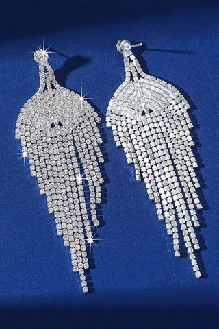 Glitter Silver Tassel Rhinestone Dangle Earrings