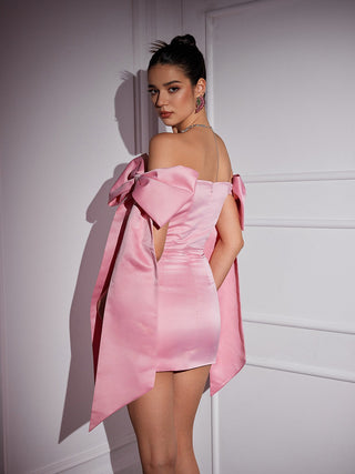 Camerin Off Shoulder Bow Satin Mini Dress