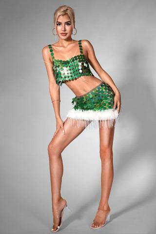 Brihana Christmas Sequin Body Chain Suit