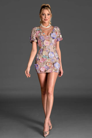 Maragea V-Neck Embroidered Floral Dress