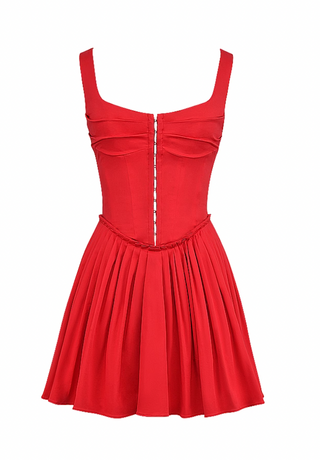 SCARLET PLEATED MINI DRESS