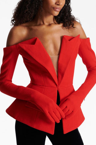 CORETTA OFF SHOULDER V-NECK BLAZER