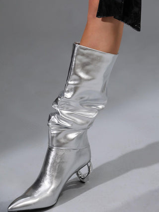 Courtney Leather Boots In Silver