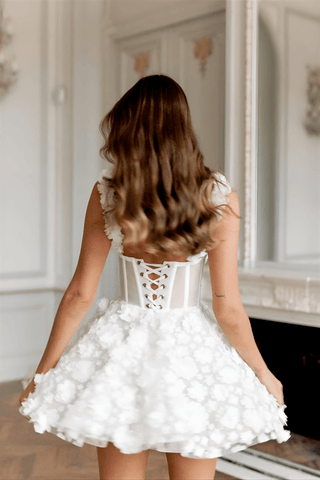 White Flower Lace Embroidery Lace-Up Spaghetti Strap Mini Dress