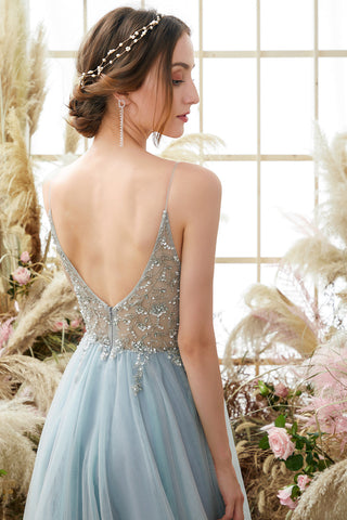 Light Blue Beading Tulle Prom Dress