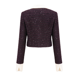 Brigitte purple sequined tweed jacket & skirt matching set