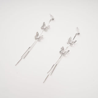 Bella silver butterfly drop earrings