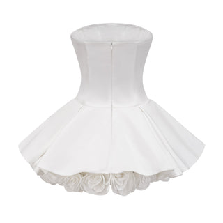 Lucie white petal-layered strapless corset mini dress