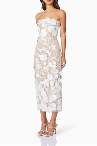 Helena Strapless Midi Dress In White