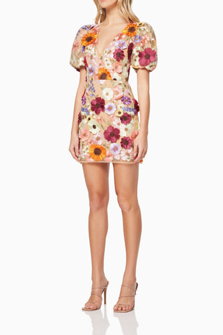 Rosalind 3D Floral Mini Dress in Pink