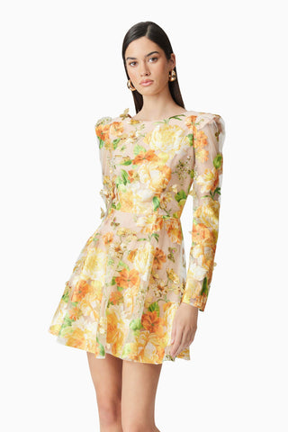 Aella A-Line floral embroidery Mini Dress in Yellow