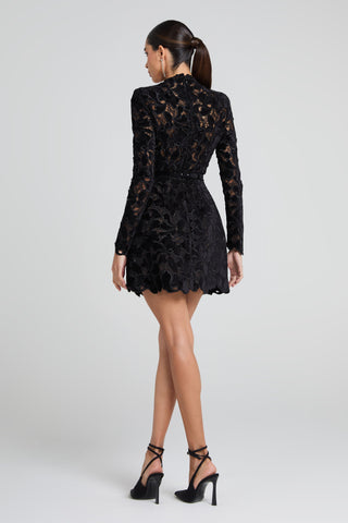 sherry Long-sleeved zippered lace mini dress in black