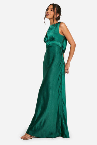 Satin Cowl Back Maxi Dress In Green