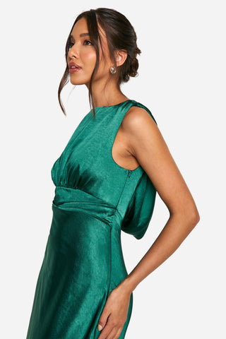 Satin Cowl Back Maxi Dress In Green