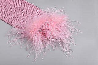 PINK RHINESTONE FEATHER MINI DRESS