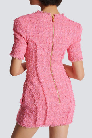 SELENA PINK TWEED MINI DRESS WITH 7-BUTTONS