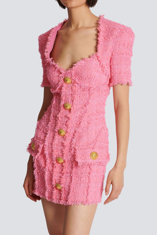 SELENA PINK TWEED MINI DRESS WITH 7-BUTTONS