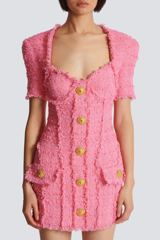 SELENA PINK TWEED MINI DRESS WITH 7-BUTTONS