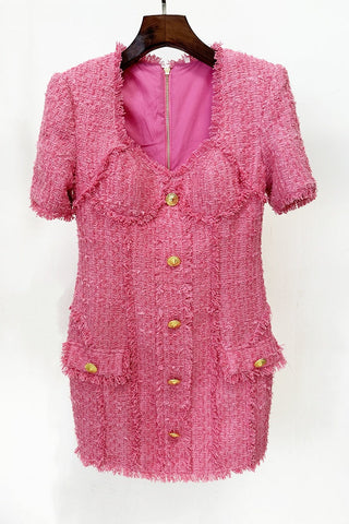 SELENA PINK TWEED MINI DRESS WITH 7-BUTTONS