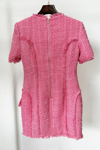 SELENA PINK TWEED MINI DRESS WITH 7-BUTTONS