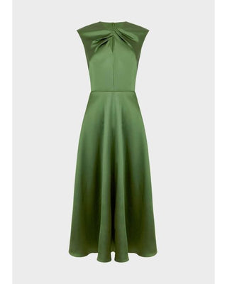 twist neck satin midi dress in green