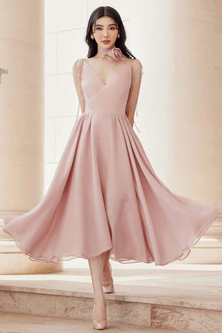 PLEATED FLARE BOTTOMING MIDI DRESS IN PINK