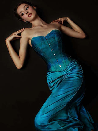 Emeline Blue Corset and Long Skirt