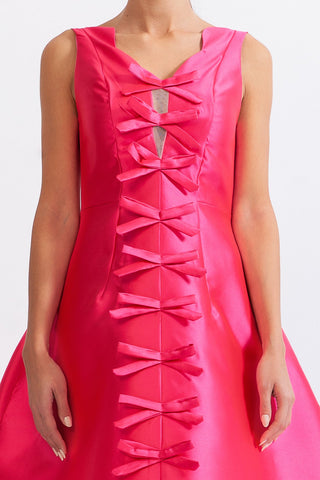 Bow Detail Hourglass Midi Dress - Fuchsia