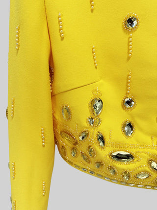 Diamond Embellished Co-Ord with Mini Skirt- Yellow