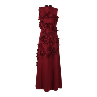 ANNONA RED FLOWER EMBELLISHED MAXI DRESS