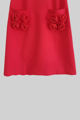 Short Sleeve Mini Roses Dress - Red