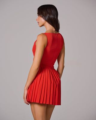 SCARLET PLEATED MINI DRESS