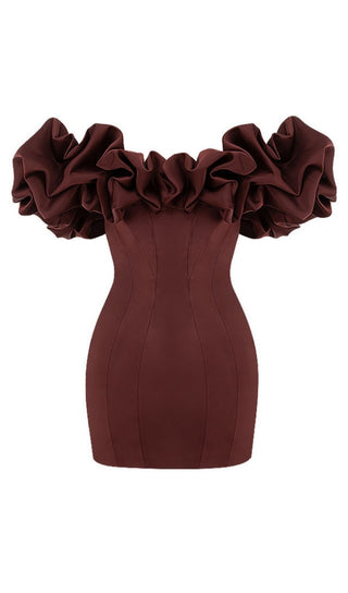 SATIN RUFFLE STRAPLESS DRESS