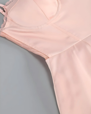 Satin Corset Tulle Layered A-Line Midi Dress - Baby Pink