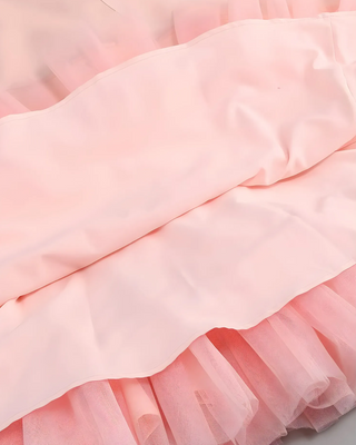 Satin Corset Tulle Layered A-Line Midi Dress - Baby Pink