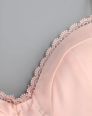 Satin Corset Tulle Layered A-Line Midi Dress - Baby Pink