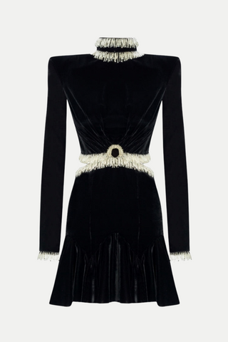 Ishika Bead-Embellished Velvet Cutout Mini Dress