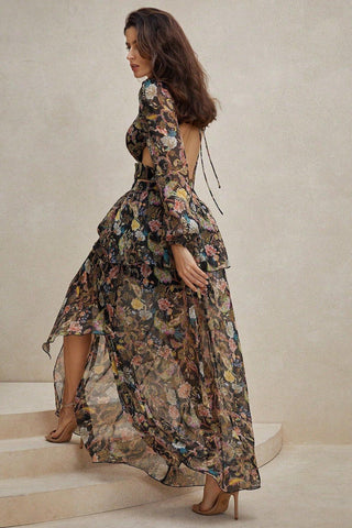 Chiffon Paisley Print Long Sleeve Midi Dress