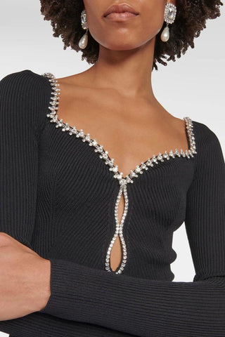 Knit Solid Rhinestone Mini Dress