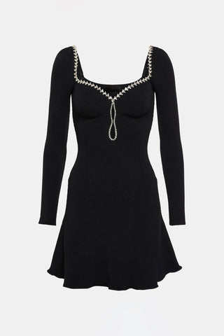 Knit Solid Rhinestone Mini Dress