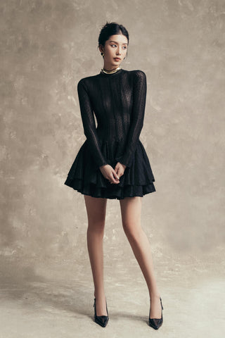 GIANA Long Sleeve Crochet Mini Dress