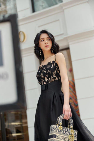 Black tule lace camisole dress-BERTHE