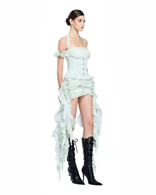 Baha Ruch Ruffle Fringe Mini Dress In Mint Green