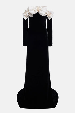 Lara Bowtie Off-shoulder Velvet Maxi Dress