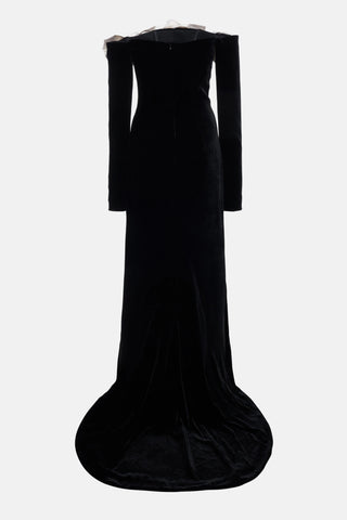 Lara Bowtie Off-shoulder Velvet Maxi Dress