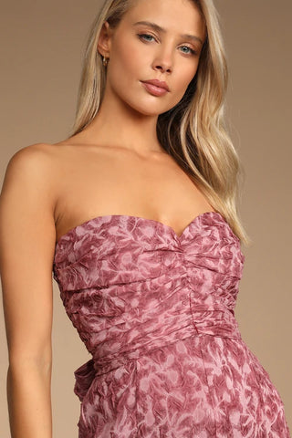 Organza Ruched Strapless Wide-Leg Jumpsuit