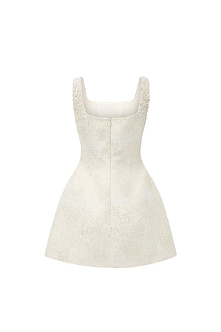 cora light yellow silk lined lacquered brocade mini dress