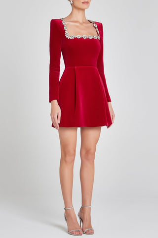 Lilay Diamante Square Collar Mini Bandage Dress - Red