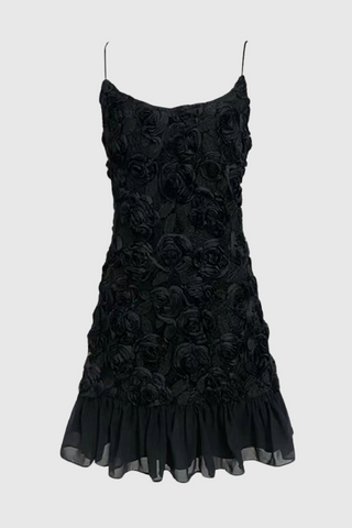 Lillie Spaghetti Floral Ruffle Mini Dress - Black