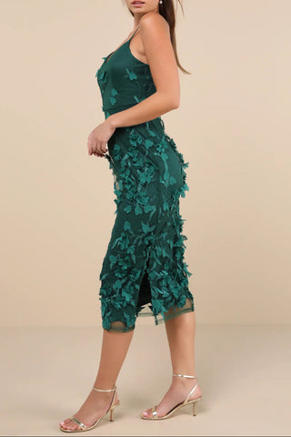Emerald 3D Floral Embroidered Midi Dress